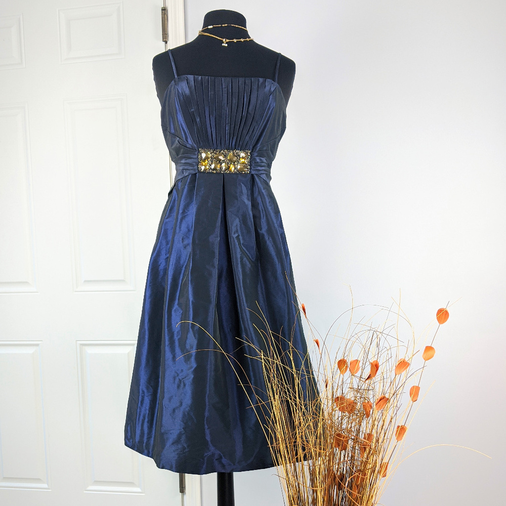 Anne Klein NY Blue Cocktail Party Midi Dress Sz 12